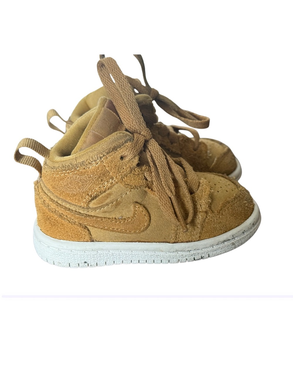 Jordan Kids Retro 1 “Wheat” Suede High-Top Sneakers in Tan-Size 4C